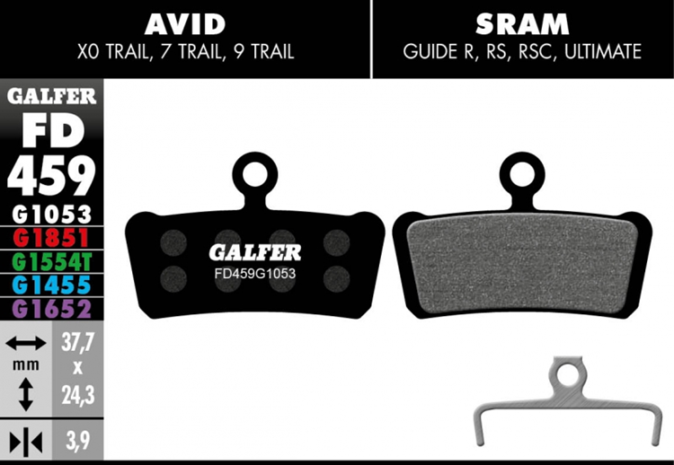 PASTILLAS FRENO BICICLETA GALFER ELECTRICA S SRAM GUIDE / AVID XO TRAI